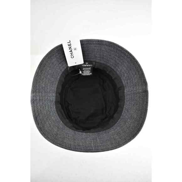 Chanel 22P Black Denim Crystal Sequin CC Logo Sun Cloche Bucket Hat Medium M